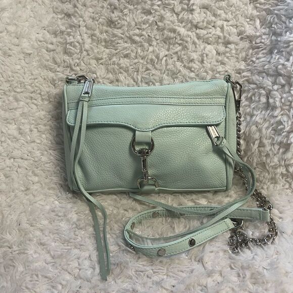 Rebecca Minkoff Mini Mac Crossbody Bag Leather mint green Chain Strap Studded - Picture 4 of 16